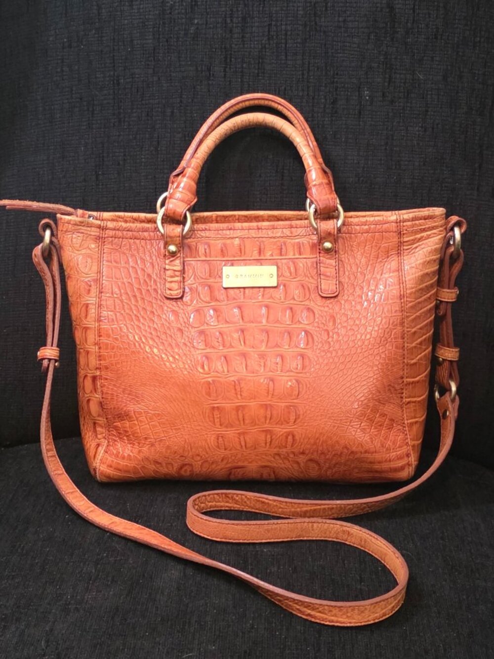 Brahmin Mini Arno Soft Orange Pecan Melbourne Leather Crossbody Bag